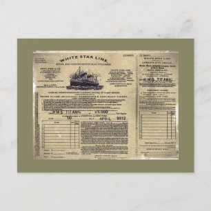 Ticket für RMS Titanic 1912 Feiertagspostkarte