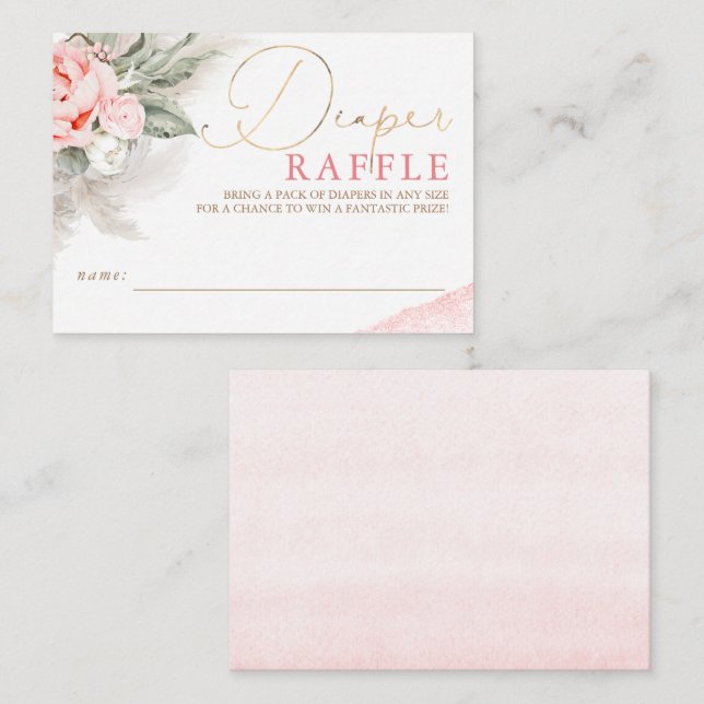 Ticket für Windeln Raffle Soft Pink Floral Baby Du Begleitkarte (Vorne/Hinten)