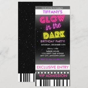 Ticket Geburtstagseinladung   Glow In The Dark Einladung