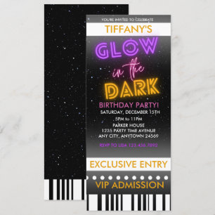 Ticket Geburtstagseinladung   Glow In The Dark Einladung