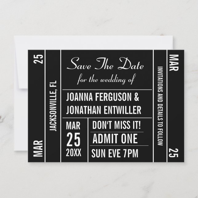 Ticket Stub Enregistrer La Date Invitation (Devant)