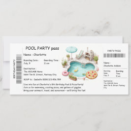 Ticket-Style Pool-Party Einladung - Geburtstagstor