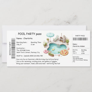Ticket-Style Pool-Party Einladung - Geburtstagstor