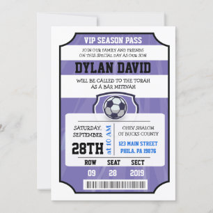 TICKET VIP FOOTBALL Purple Bat mitzvah Invitation
