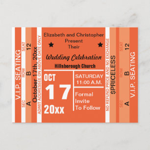 Ticket zum Vergnügen Hochzeit Speichern Sie das Da Ankündigungspostkarte
