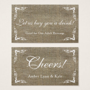 Tickets de boisson en toile de jute rustique, scri