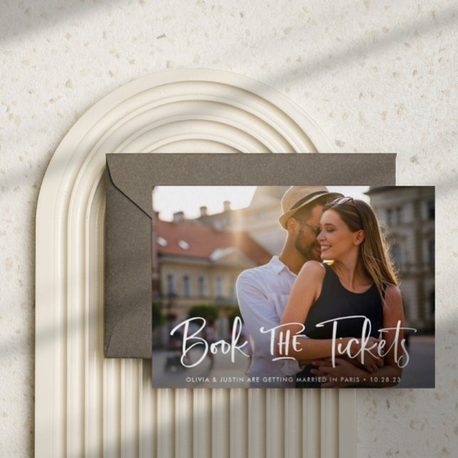 Tickets-Hochzeit in Urlaubsort Save the Date buche Ankündigungspostkarte (Von Creator hochgeladen)
