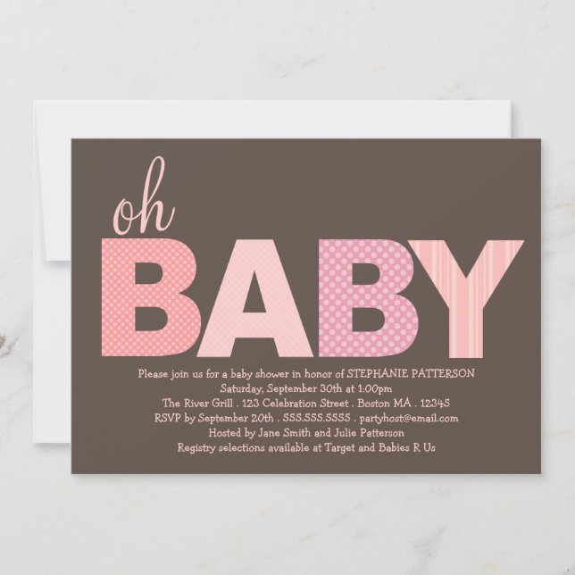 Tickled Rosa-oh Baby-moderne Babyparty Einladung (Vorderseite)