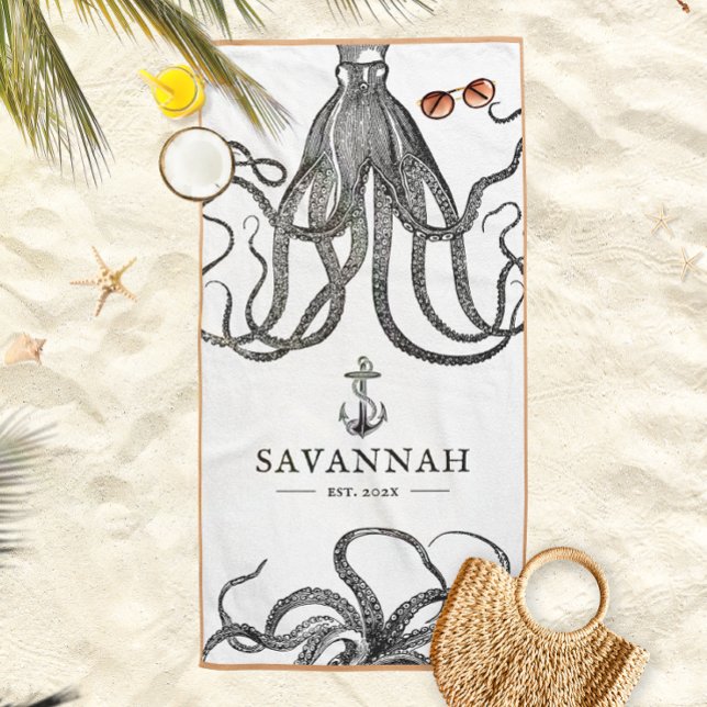 Tides Tentacles | Octopus Themed Individuelle Name Strandtuch (Von Creator hochgeladen)