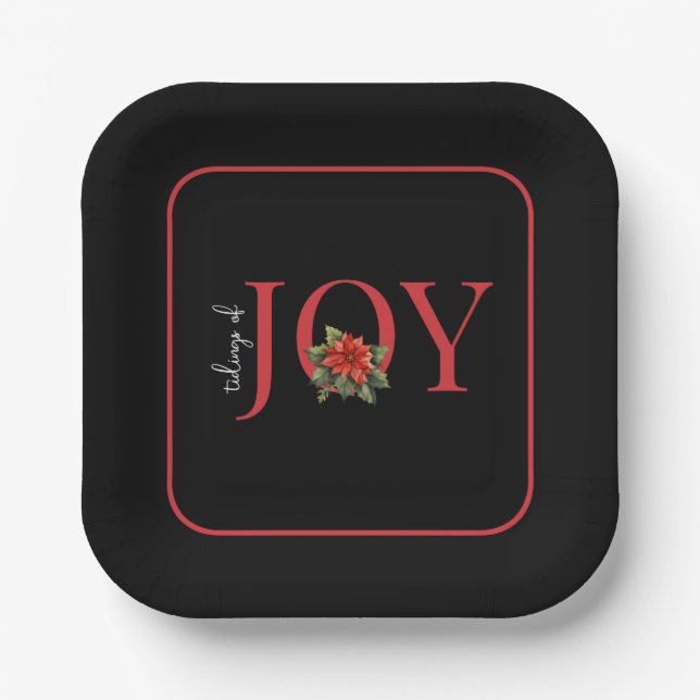 TIDINGS OF JOY RED CHRISTMAS POINSETTIA PAPPTELLER (Vorderseite)