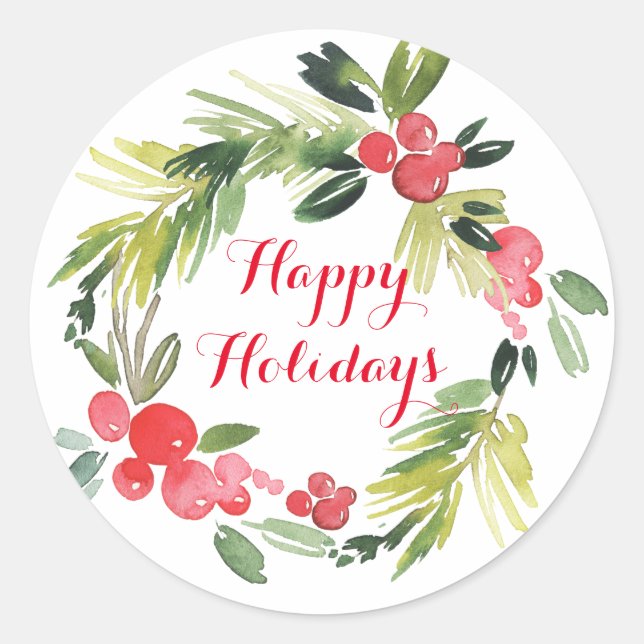 Tidings Stickers Wreath Carte de Noël Sceau Étique (Devant)