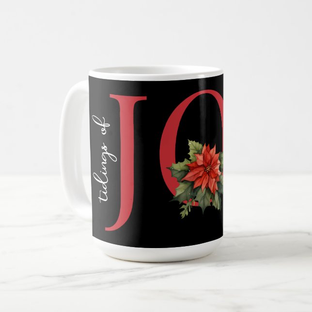 TIDINGS VON JOY RED CHRISTMAS POINSETTIA AUF SCHWA KAFFEETASSE (Vorderseite Links)