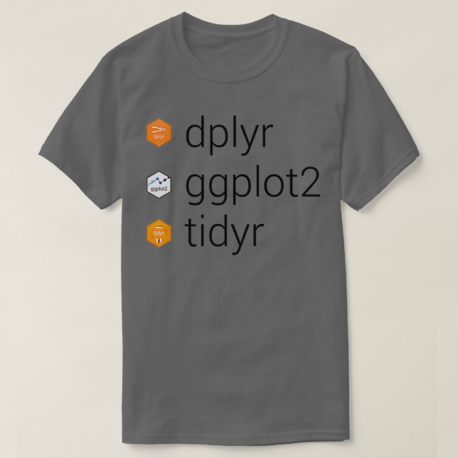 Tidyverse Libraries dplyr ggplot2 tidyr T-Shirt (Design vorne)