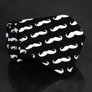Tie à cravate noire et blanche en forme de moustac