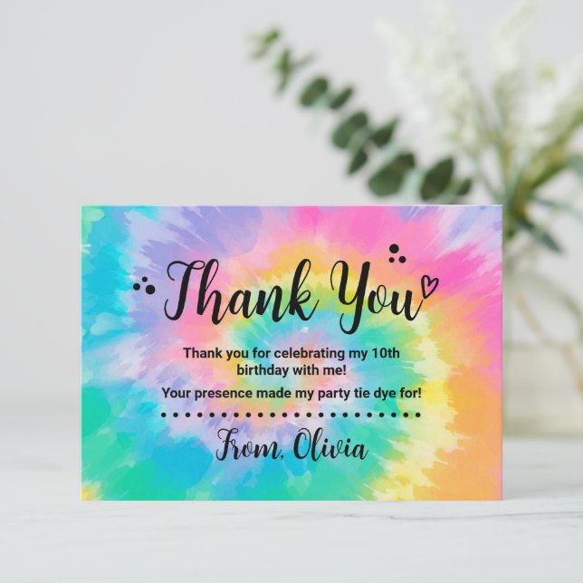 Tie Dye Carte de remerciements fête d'anniversaire (Debout devant)