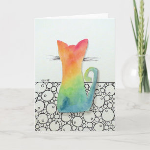 Tie Dye Chat avec Bubbles Carte de voeux