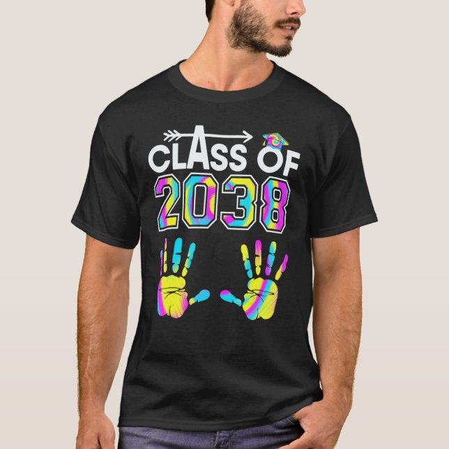 Tie Dye Class Of 2038 Kindergarten Handprint Grow  T-Shirt (Vorderseite)