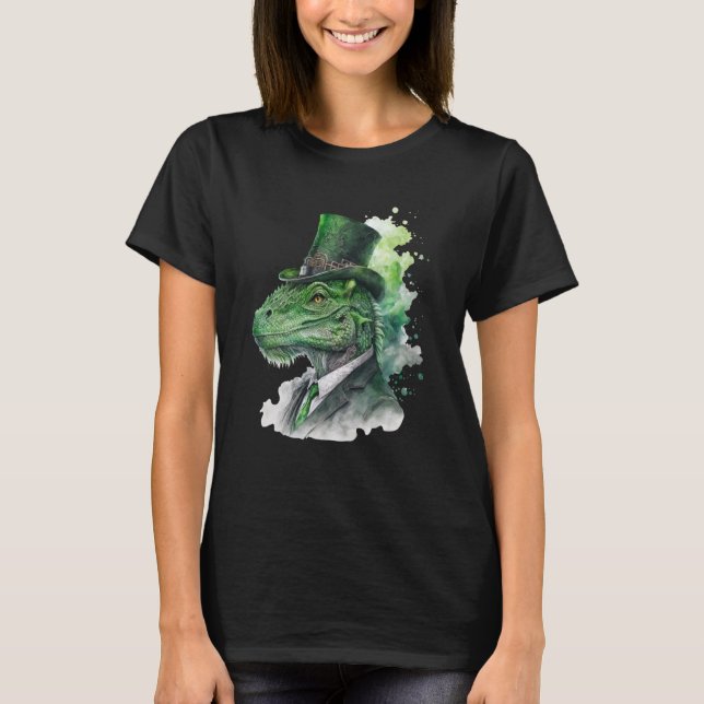 Tie-Dye-Dinosaur-Tuxedo-Kobold-Hut St. Patrick' T-Shirt (Vorderseite)