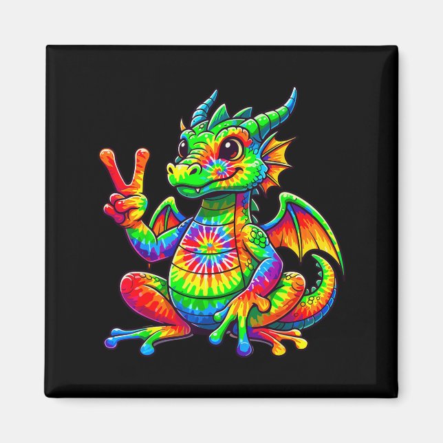 Tie-dye Dragon Peace Sign Hipe  Magnet (Vorne)