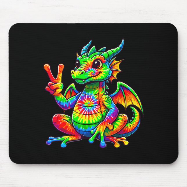 Tie-dye Dragon Peace Sign Hipe  Mousepad (Vorne)
