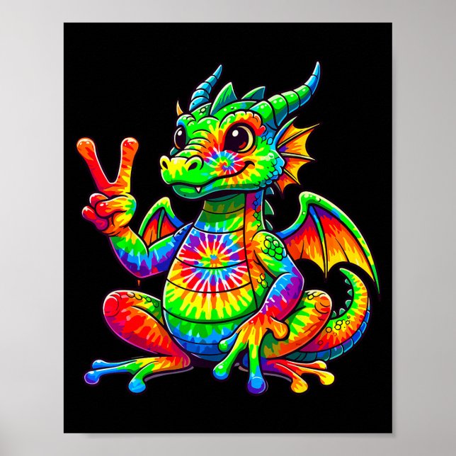 Tie-dye Dragon Peace Sign Hipe  Poster (Vorne)