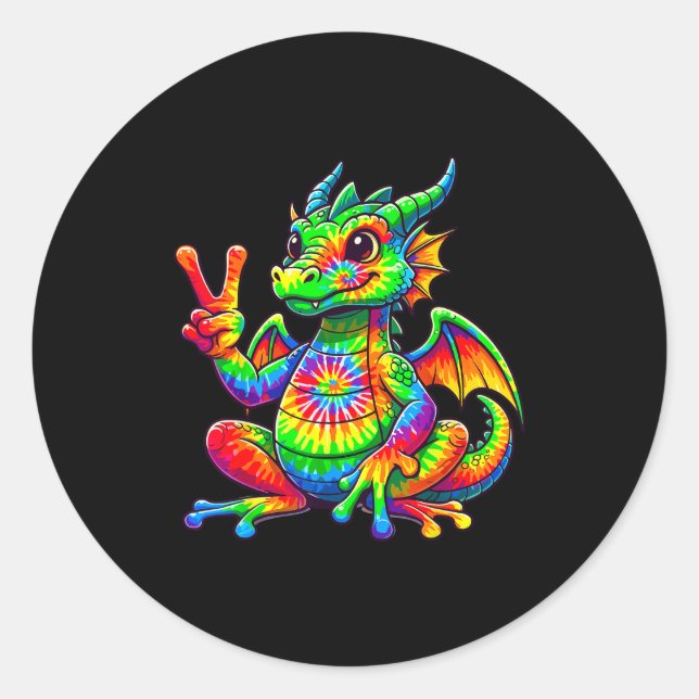 Tie-dye Dragon Peace Sign Hipe  Runder Aufkleber (Vorderseite)
