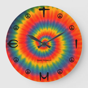 Tie-Dye-Farbburst-Friedensspirale-Wanduhr  Große Wanduhr