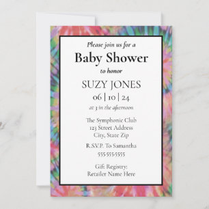 Tie Dye Farbige Regenbogen Hippie Baby Shower Einladung