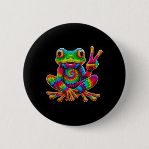 Tie-Dye-Frosch-Friedenszeichen-Hippie-Weihnachtsfr Button