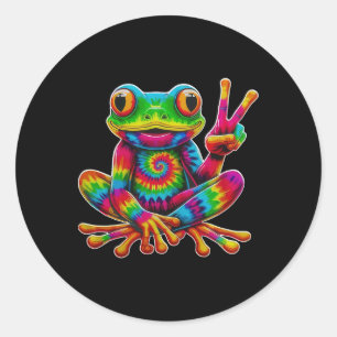 Tie-Dye-Frosch-Friedenszeichen-Hippie-Weihnachtsfr Runder Aufkleber