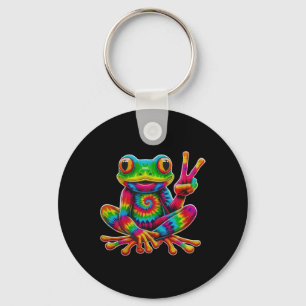Tie-Dye-Frosch-Friedenszeichen-Hippie-Weihnachtsfr Schlüsselanhänger