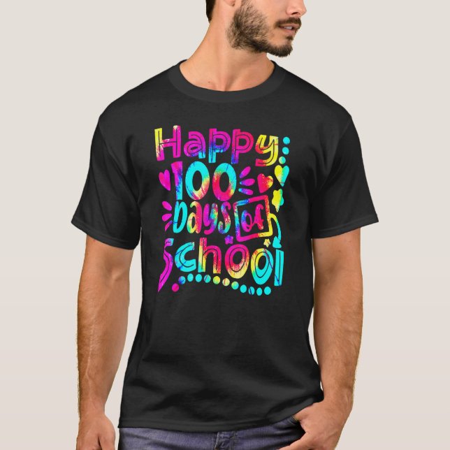 Tie Dye Happy 100th Day Of School Teacher Student  T-Shirt (Vorderseite)