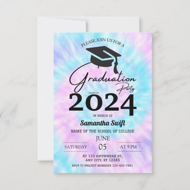 Tie Dye Hs Invitations de Graduation (Devant)