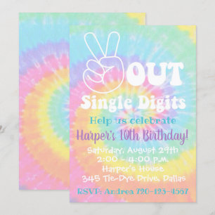 Tie Dye Invitation 10e anniversaire Paix dehors