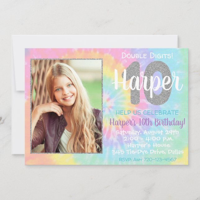 Tie Dye Invitation anniversaire 10e anniversaire (Devant)