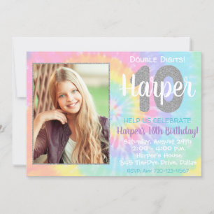 Tie Dye Invitation anniversaire 10e anniversaire