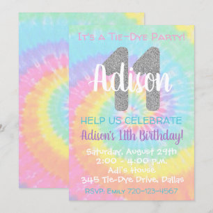 Tie Dye Invitation anniversaire 11e anniversaire