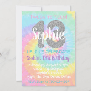 Tie Dye Invitation anniversaire 13e anniversaire