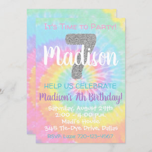 Tie Dye Invitation anniversaire 7e anniversaire