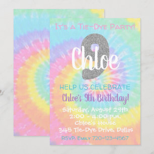 Tie Dye Invitation anniversaire 9e anniversaire