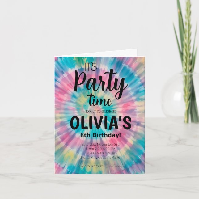 Tie Dye Invitation Anniversaire Rainbow Tie Dye An (Devant)