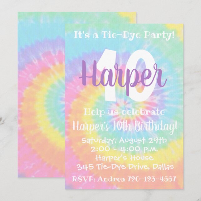 Tie Dye Invitation Anniversaire Tie Dye Invitation (Devant / Derrière)