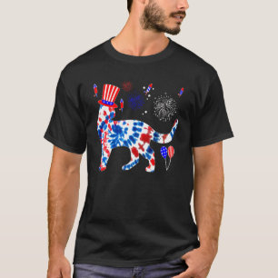 Tie Dye Katze Feuerwerk 4. Juli Amerikanische Flag T-Shirt