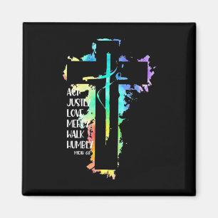Tie Dye Kreuz Micha 68 Handle gerecht Bibel Schrif Magnet