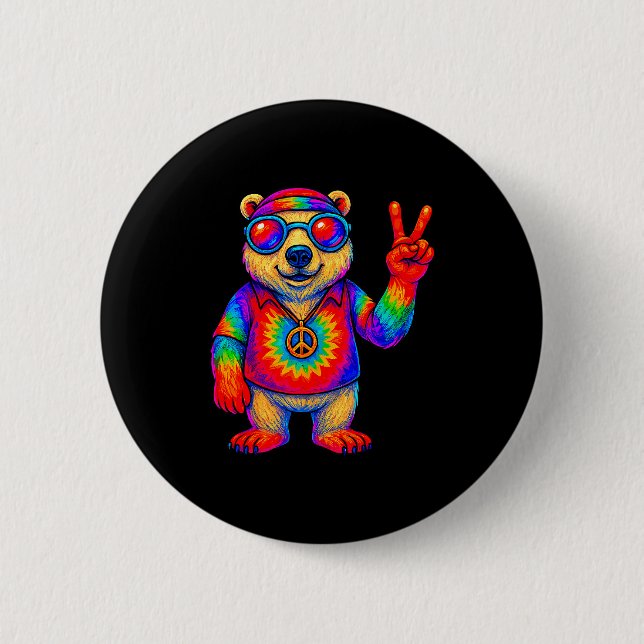 Tie-dye Lar Bear Peace Sign Hip  Button (Vorderseite)