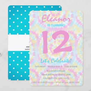 Tie Dye Pastel Fille Anniversaire Fête Invitation