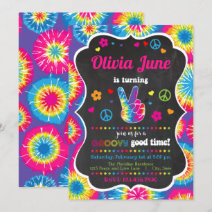 Tie Dye Peace 2e Invitation anniversaire