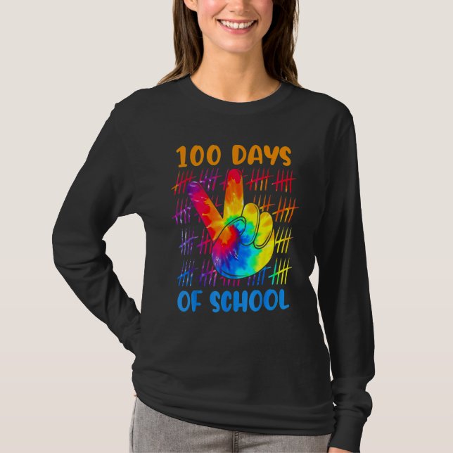 Tie dye peace hand sign 100 days of school 100th d T-Shirt (Vorderseite)
