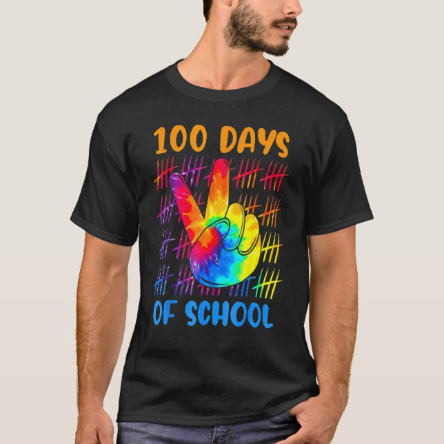 Tie dye peace hand sign 100 days of school 100th d T-Shirt (Vorderseite)