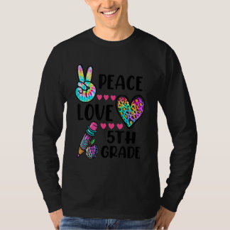 Tie Dye Peace Love 5th Grade Back To School Leopar T-Shirt